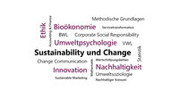 Text auf Bild: Methodische Grundlagen in Bioökonomie, Servicetransformation, BWL, Corporate Social Responsibility, Umweltpsychologie, VWL, Sustainability und Change, Change Communication, Wertschöpfungsketten, Innovation, Nachhaltigkeit, Umweltsoziologie, Sustainable Marketing und nachhaltiger Konsum.